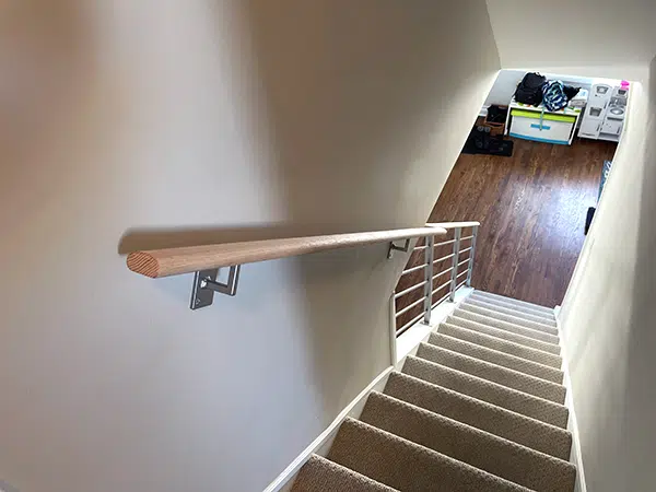 Interior custom handrail with oak wood top | Best Chicago Railings