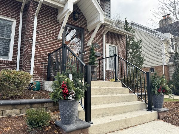 Custom railings with thick posts and caps