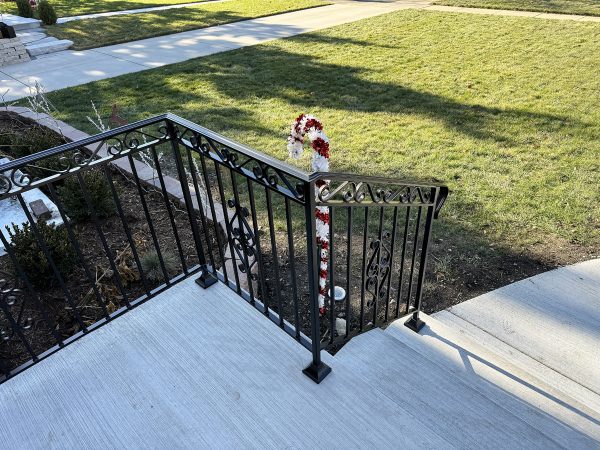 Classic exterior railings with decorative scrolls