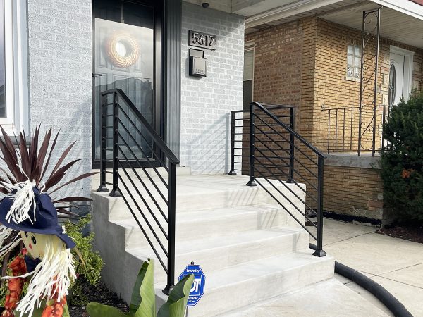 Powder coated black horizontal railings