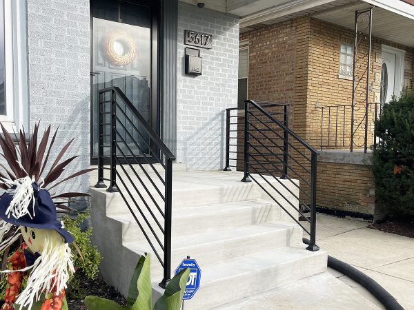 Powder coated black horizontal railings