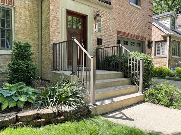 Exterior railings with thick posts and post caps