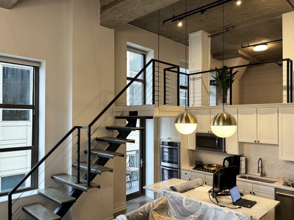 Interior custom railing with black cables