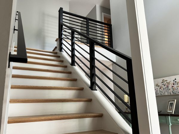 Interior railings with thick posts and horizontal flat plates
