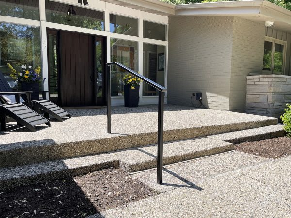 Exterior custom handrail with flat top