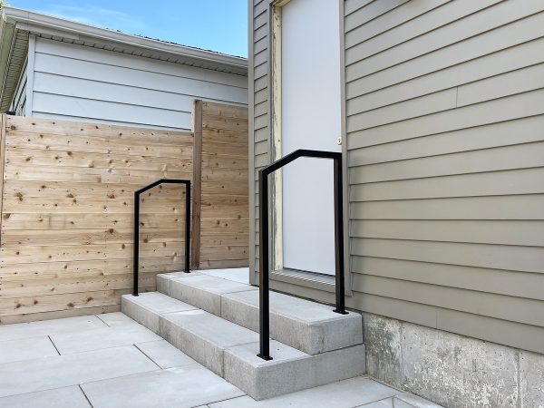 Exterior custom handrails with newel posts
